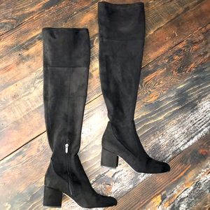 Sam Edelman Black Faux Suede Round Thigh High Boot